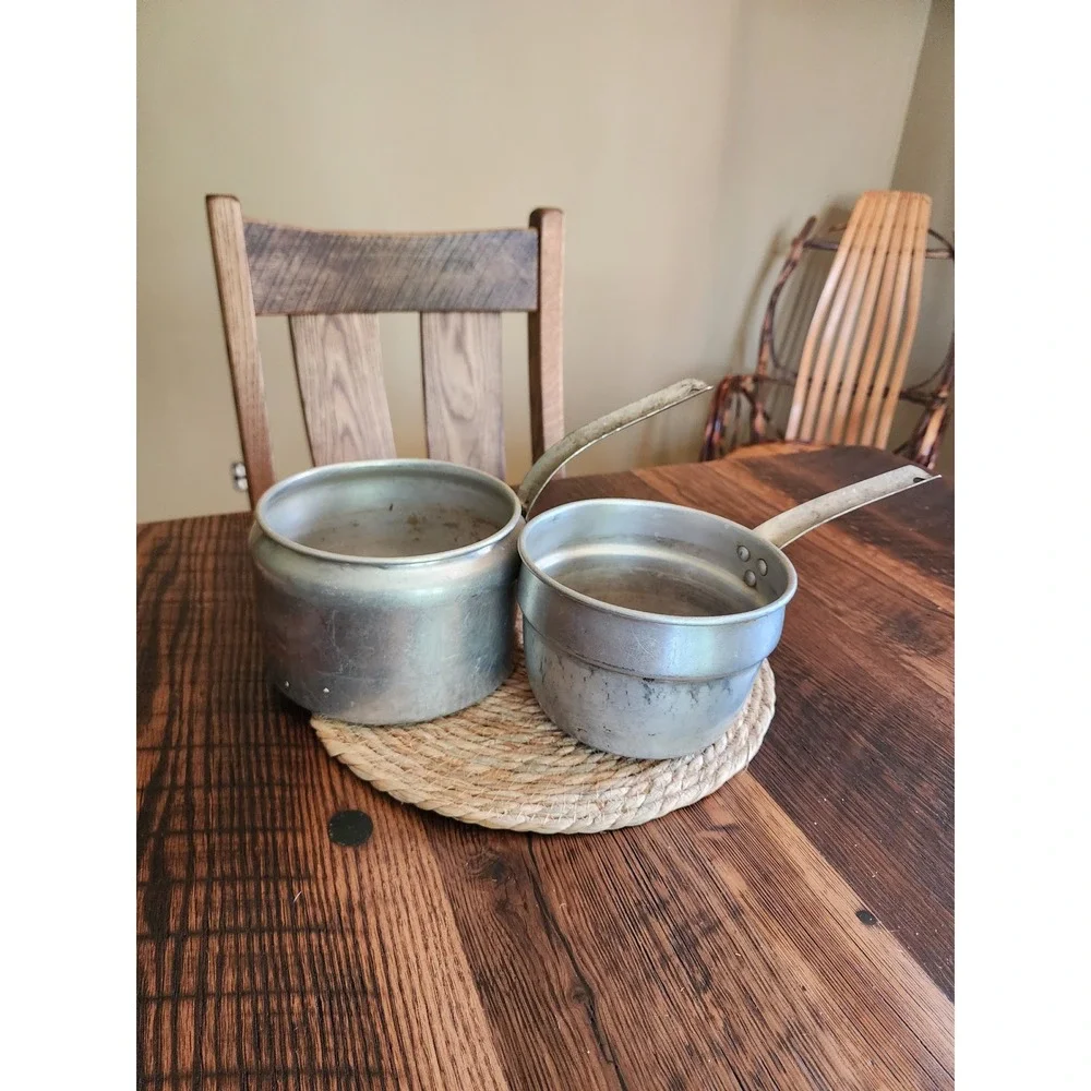 Buckeye Aluminum Double Boiler 2 Quart Silver Good Vintage 20 Gauge Mid Century